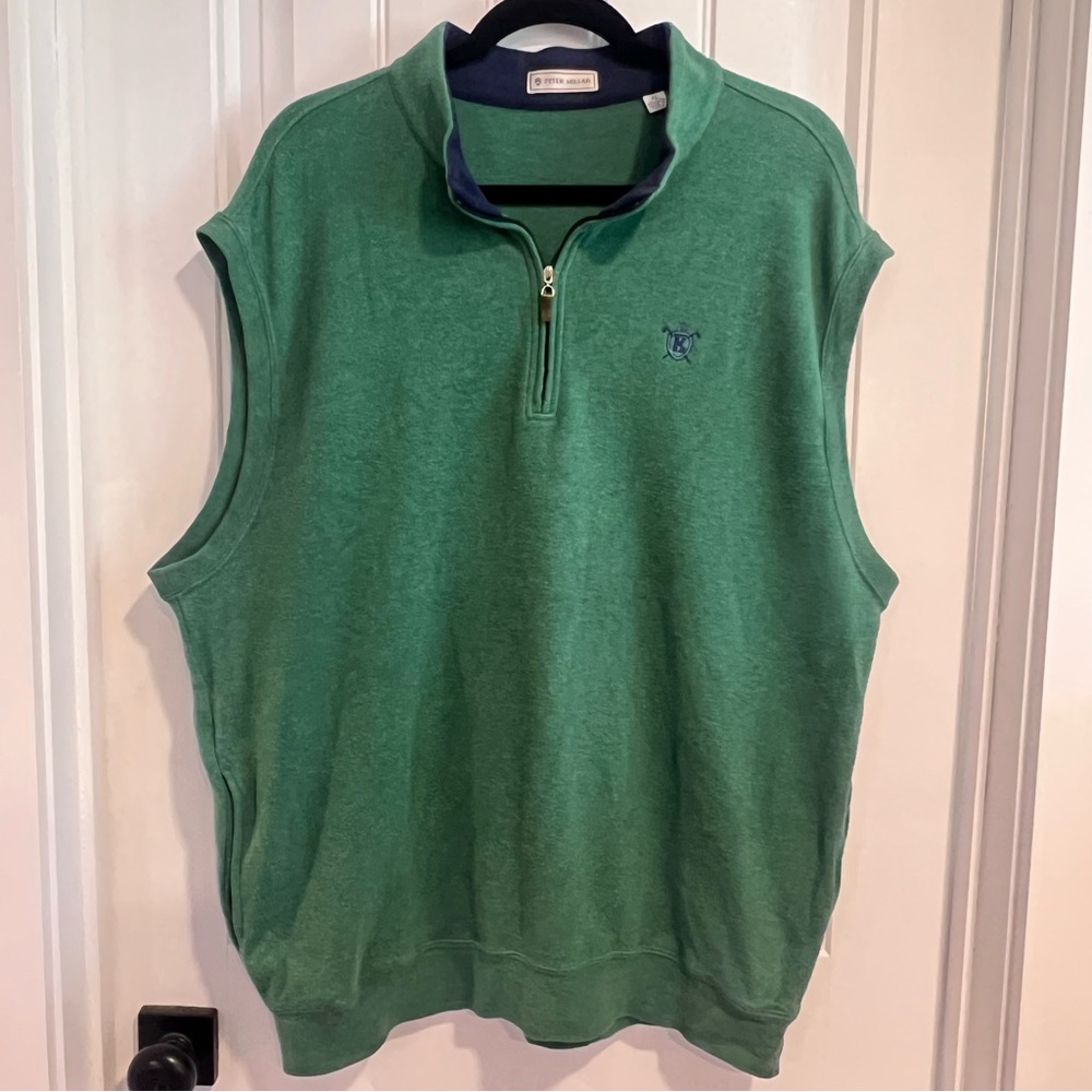 Peter Millar Green Sleeveless Cotton Pullover with‎ 1/4 Zip. Size XL.